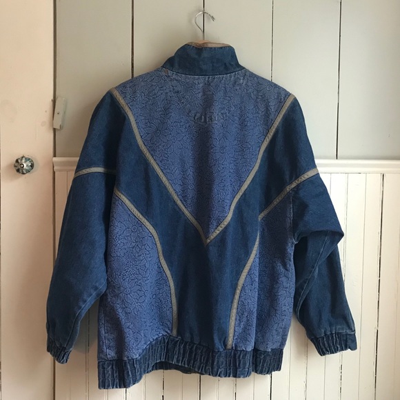 🎉H.P. Vintage Floral Denim Coat Jean Jacket L - Picture 7 of 15